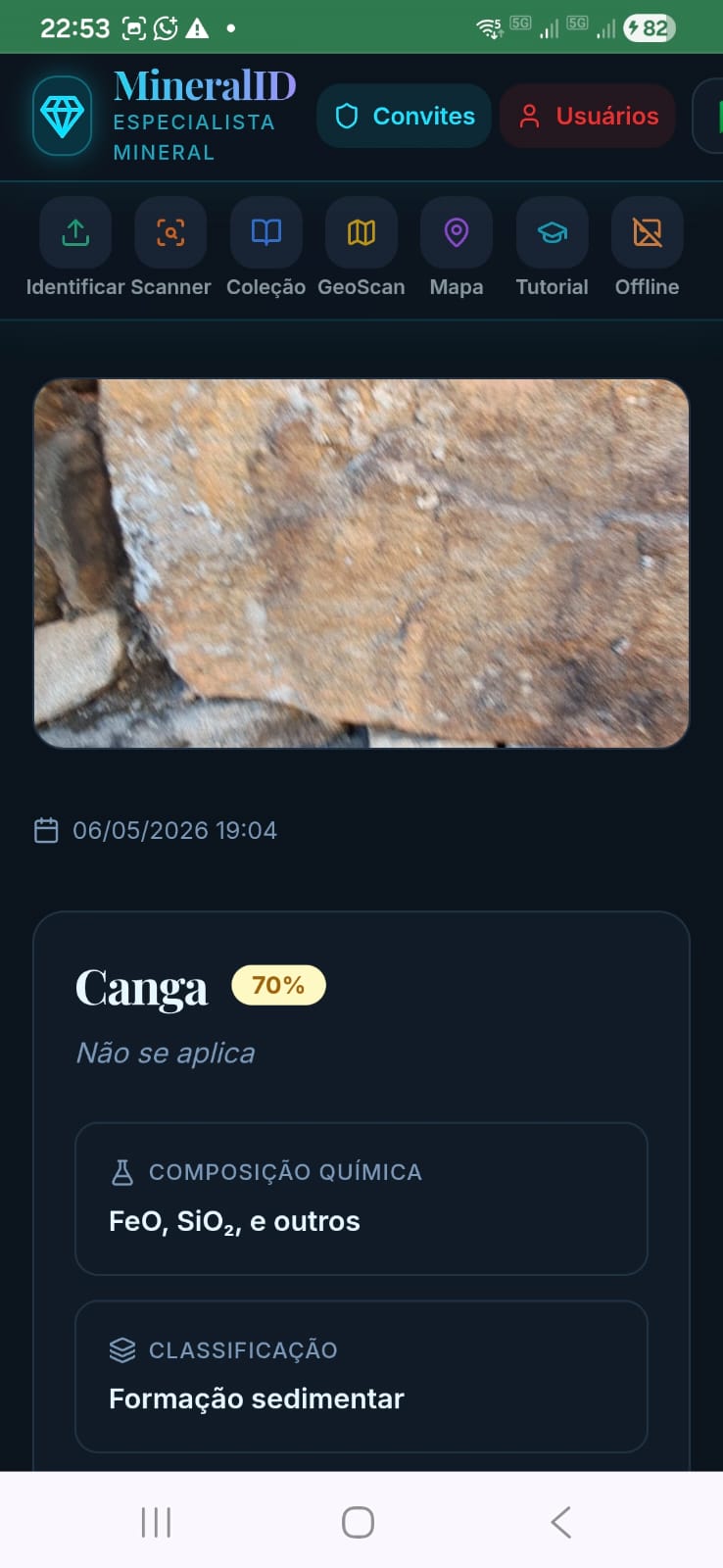 MineralID identificou Canga ferruginosa com 70% de confiança