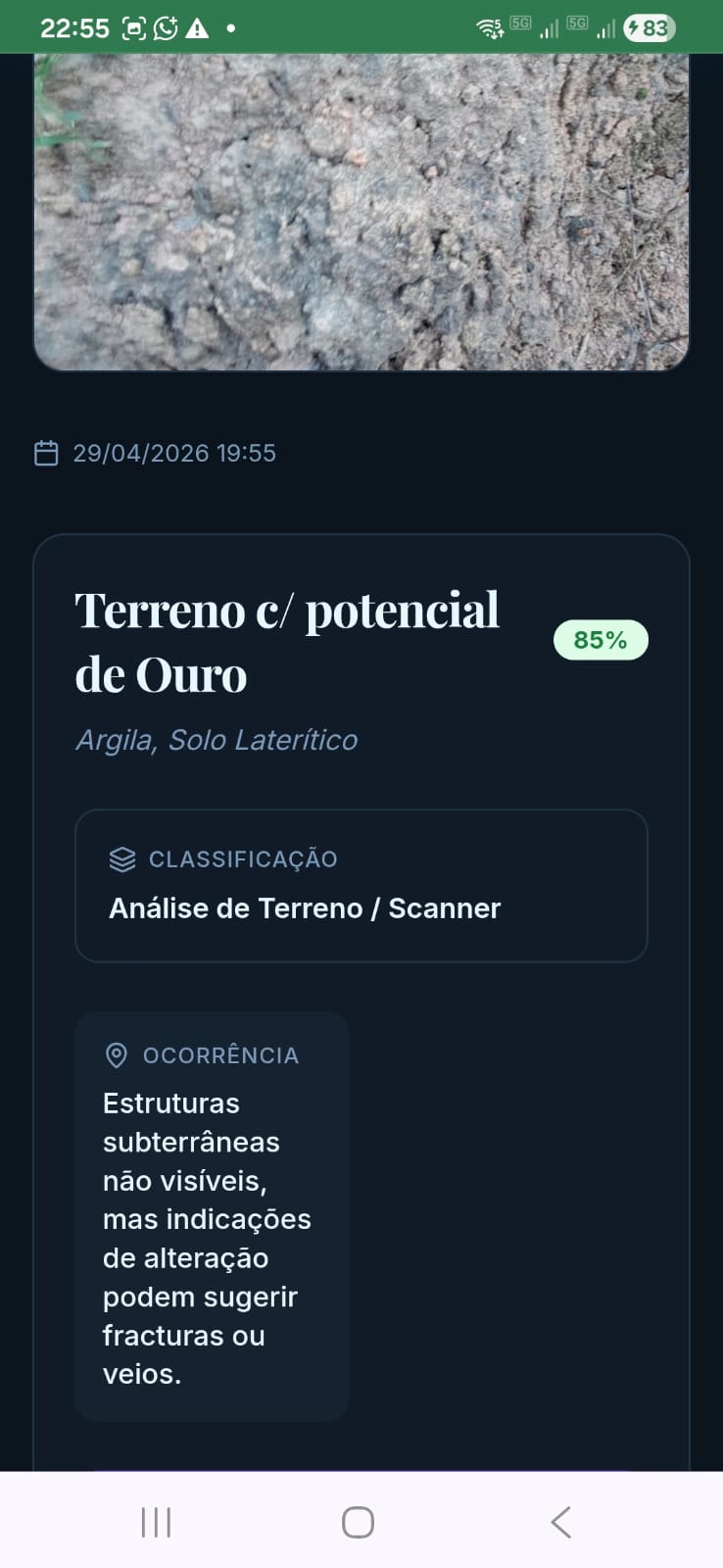 MineralID identificou Formação aurífera com 85% de confiança